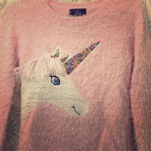 Pink Unicorn Fuzzy Sweater